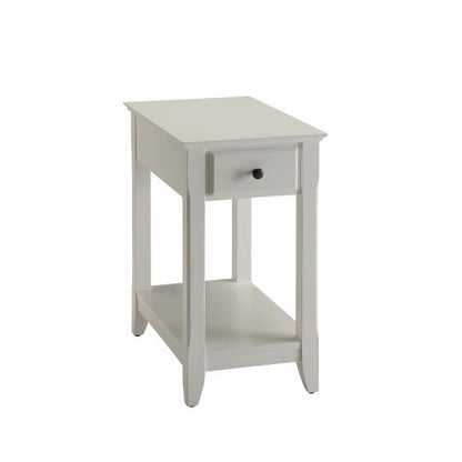 White Accent Table Drawer Shelf Storage Tapered Leg Bronze Handle Unit