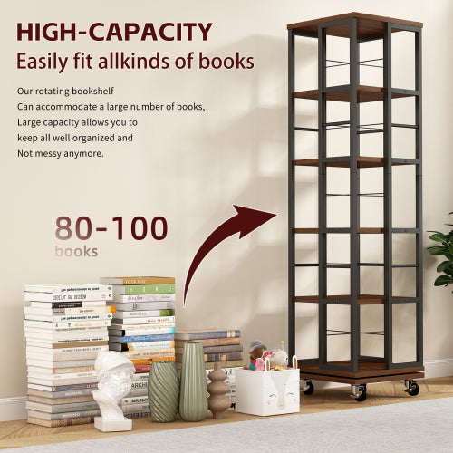 5-Tier Rotating Corner Bookcase 360¡ã Wood Display Shelf Rustic Brown