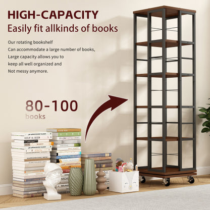 5-Tier Rotating Corner Bookcase 360¡ã Wood Display Shelf Rustic Brown