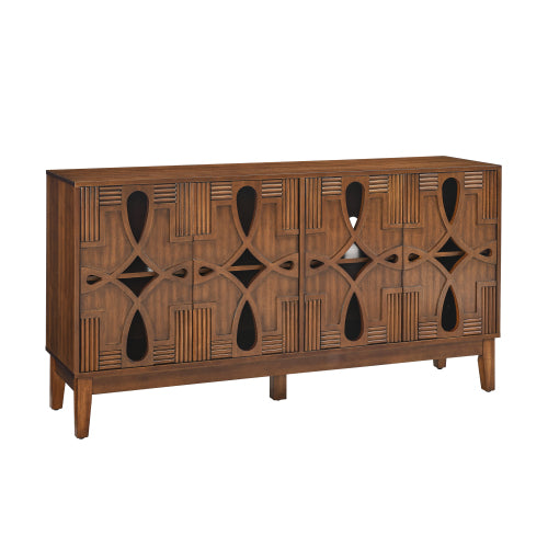 60.5 Inch Walnut Mid-Century Modern Sideboard Four-Door Adjustable Shelf TV Cabinet With Reserved Wire Holes