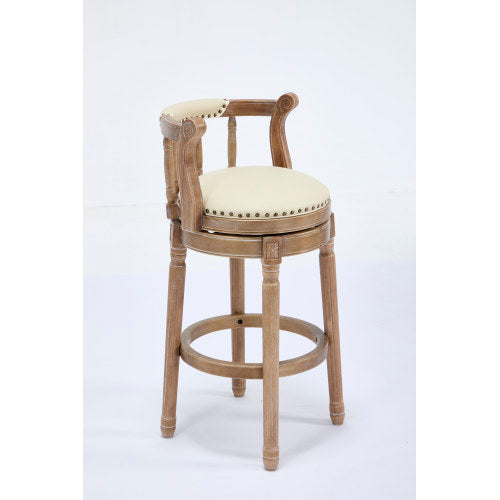 Cow top Leather Wooden Bar Stools, 360 Degree Swivel Bar Chair with Backs,Bar height Couner Height Barstools  for Home Kitchen Dining Room and Bar Room(Beige 1pc)