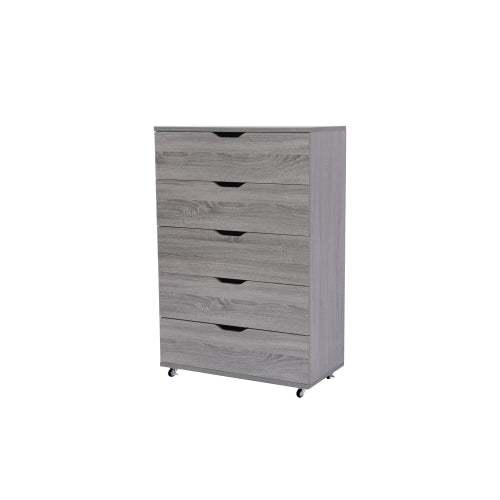 Gray 5-Drawer Dresser with Wheels – Modern Storage Cabinet