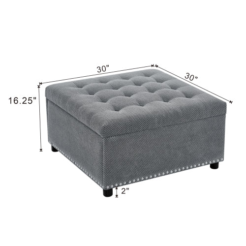 Storage Ottoman, Tufted Footstool, Nailhead Trim Ottoman, Square Storage Ottoman, Upholstered Coffee Table, Bedroom Storage, Living Room Accent, Light Gray Ottoman, Small Space Furniture, Home Decor.