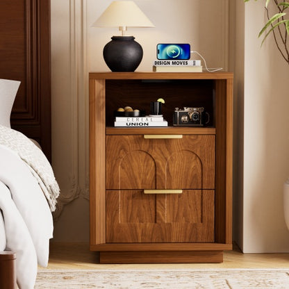 Walnut 2-Pack Nightstands with Charging Station