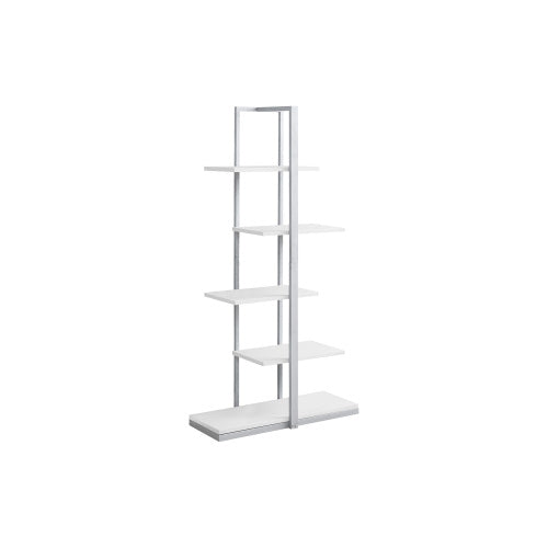 5 Tier Bookshelf 60inch H White Laminate Grey Metal Contemporary Modern Bookcase Office