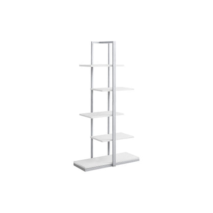 5 Tier Bookshelf 60inch H White Laminate Grey Metal Contemporary Modern Bookcase Office