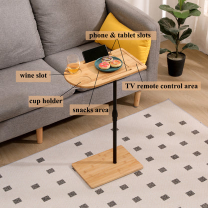 Height Adjustable C-Shaped Bamboo Side Table