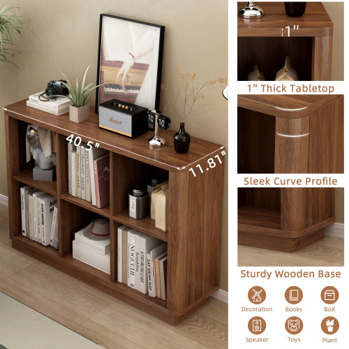 40 Inch Wide 6-Cube Curved Edge Low Horizontal Farmhouse Bookcase