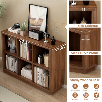 40 Inch Wide 6-Cube Curved Edge Low Horizontal Farmhouse Bookcase