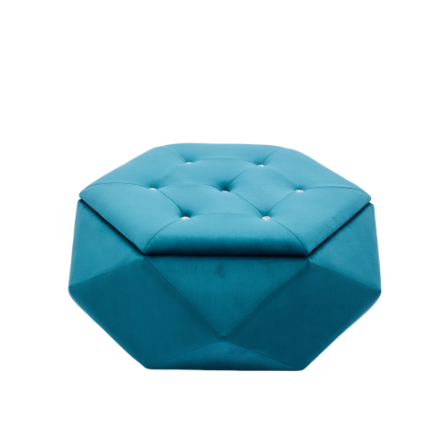 Blue Velvet Polygon Diamond Tufted Storage Ottoman, 34 inchL Lift Top Footrest with Hidden Storage Space