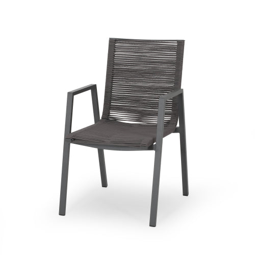 Outdoor Modern Aluminum Dining Chair with Rope Seat (Set of 2), Gray and Dark Gray