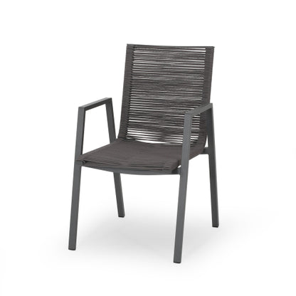 Outdoor Modern Aluminum Dining Chair with Rope Seat (Set of 2), Gray and Dark Gray