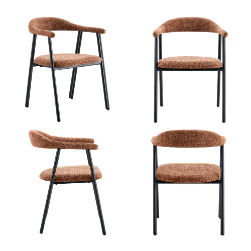 Fabric Upholstered Dining Chairs with Black Metal Legs, Set of 4, Caramel