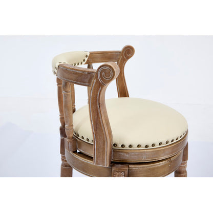 Cow top Leather Wooden Bar Stools, 360 Degree Swivel Bar Chair with Backs,Bar height Couner Height Barstools  for Home Kitchen Dining Room and Bar Room(Beige 1pc)