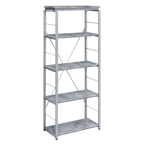 Grey and Silver 4 Shelf Bookcase Industrial Rustic Bookshelf Wooden Shelves Steel Frame