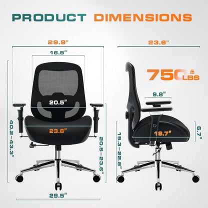Big and Tall Office Chair with Wide Thick Seat Cushion for Heavy People Ergonomic Computer Mesh Desk Chairs with 4D Armrests, Adjustable Lumbar Support for Adults 8 Hours daliy Work