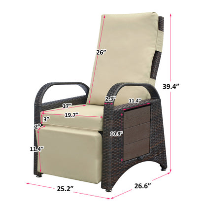 Outdoor Recliner Chair,Separate Adjustment Mechanism PE Wicker Adjustable Reclining Lounge Chair and Removable Soft Cushion,Modern Armchair and Ergonomic for Home, Sunbathing or Relaxation