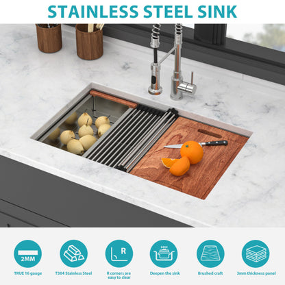 30" Undermount Kitchen Sink - 30*19*9 inch Single Bowl 16 Gauge Stainless Steel Ledge Workstation Kitchen Sinks