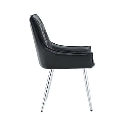 Set of 2 Black Crocodile Pattern PU Dining Chairs, Diamond Tuft Chrome Metal Leg Luxury Accent Chairs