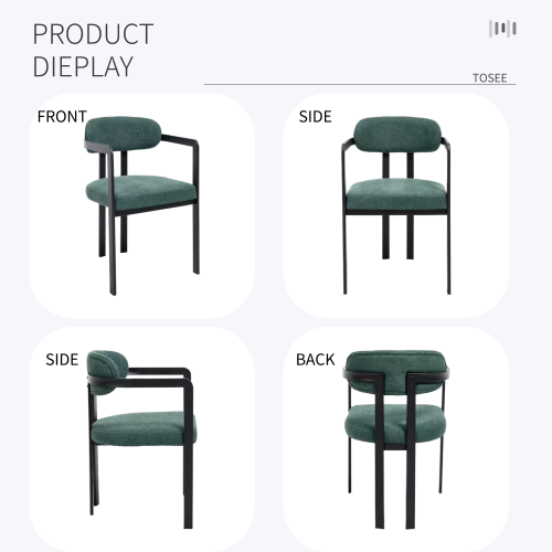 Modern Boucle Dining Chairs Set of 2, Mid-Century Upholstered Side Chairs with Black Metal Legs