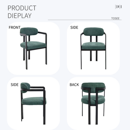 Modern Boucle Dining Chairs Set of 2, Mid-Century Upholstered Side Chairs with Black Metal Legs