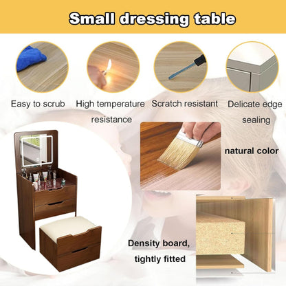Walnut 3-in-1 Vanity Desk with Flip Top Mirror, Visible Glass Desktop, 3 Drawers, Makeup Vanity Set with Stool