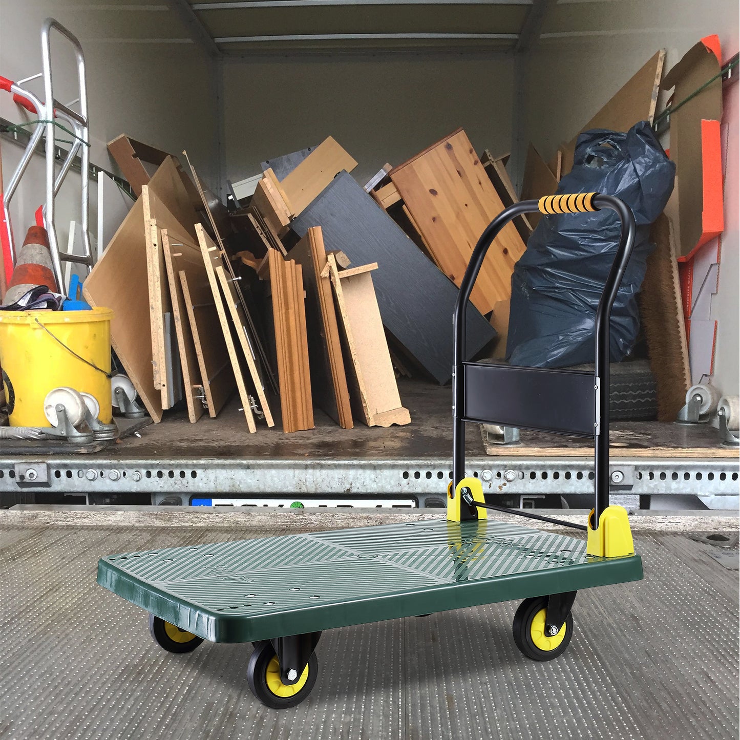 Foldable Push Hand Cart, Platform Truck with 880 lbs. Weight Capacity, Green
