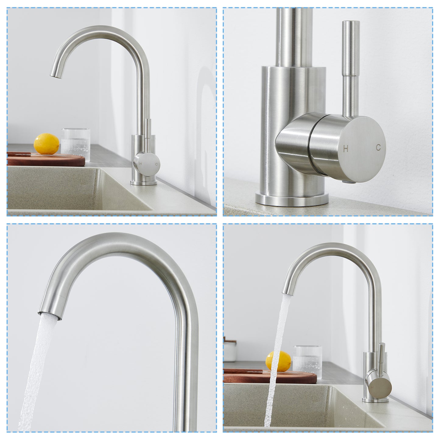 Single Handle Kitchen Bar Faucet with 360°, Single Hole Bar Kitchen Sink Faucet in Brushed Nickel