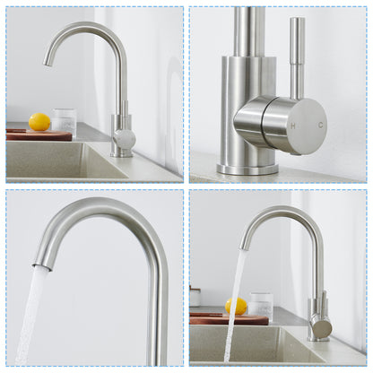 Single Handle Kitchen Bar Faucet with 360°, Single Hole Bar Kitchen Sink Faucet in Brushed Nickel