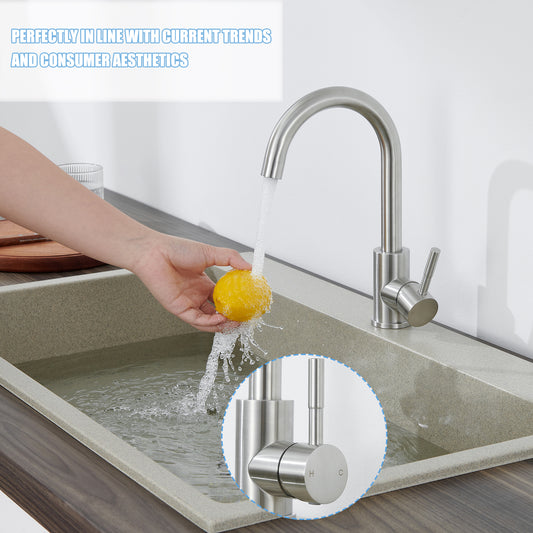 Single Handle Kitchen Bar Faucet with 360°, Single Hole Bar Kitchen Sink Faucet in Brushed Nickel