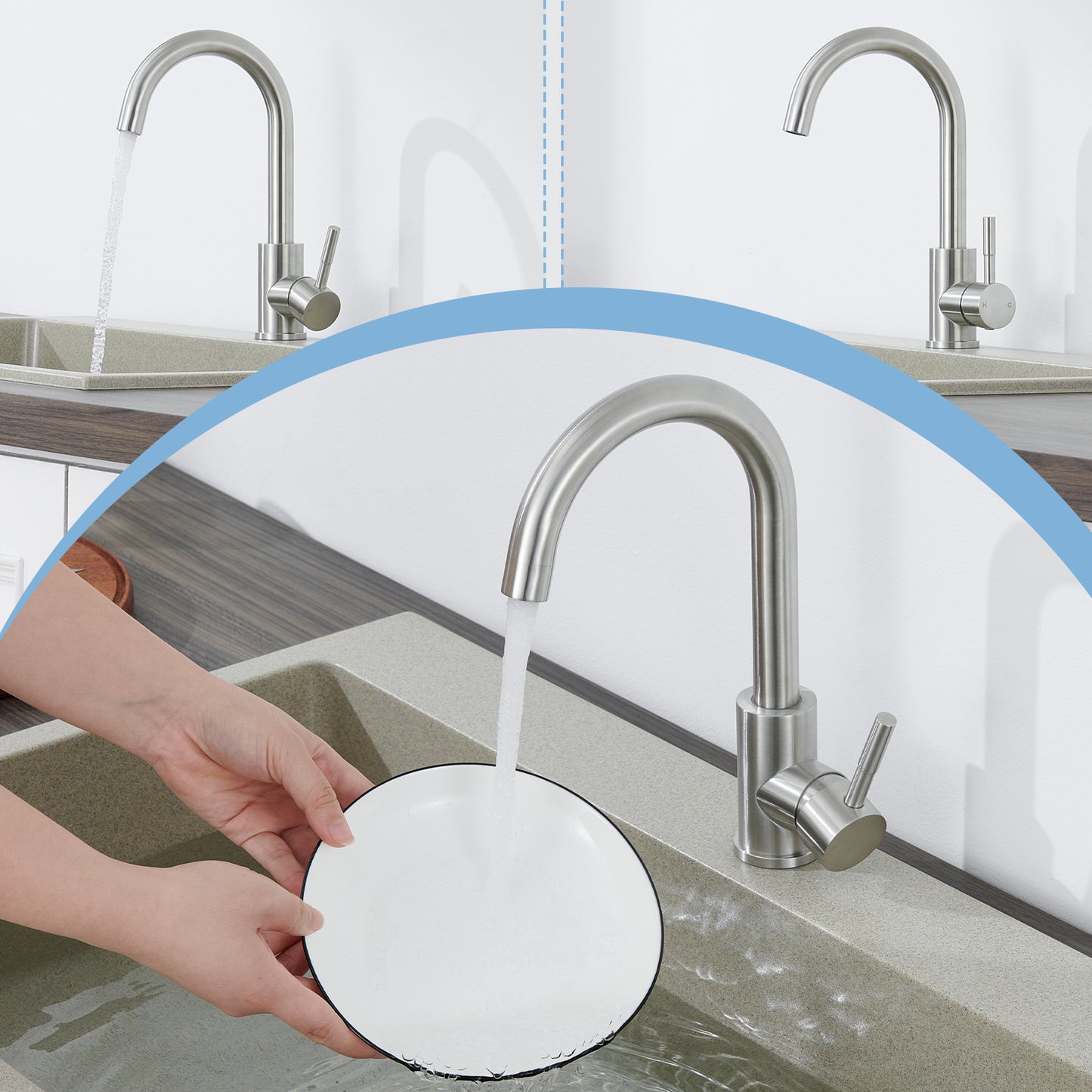 Single Handle Kitchen Bar Faucet with 360°, Single Hole Bar Kitchen Sink Faucet in Brushed Nickel