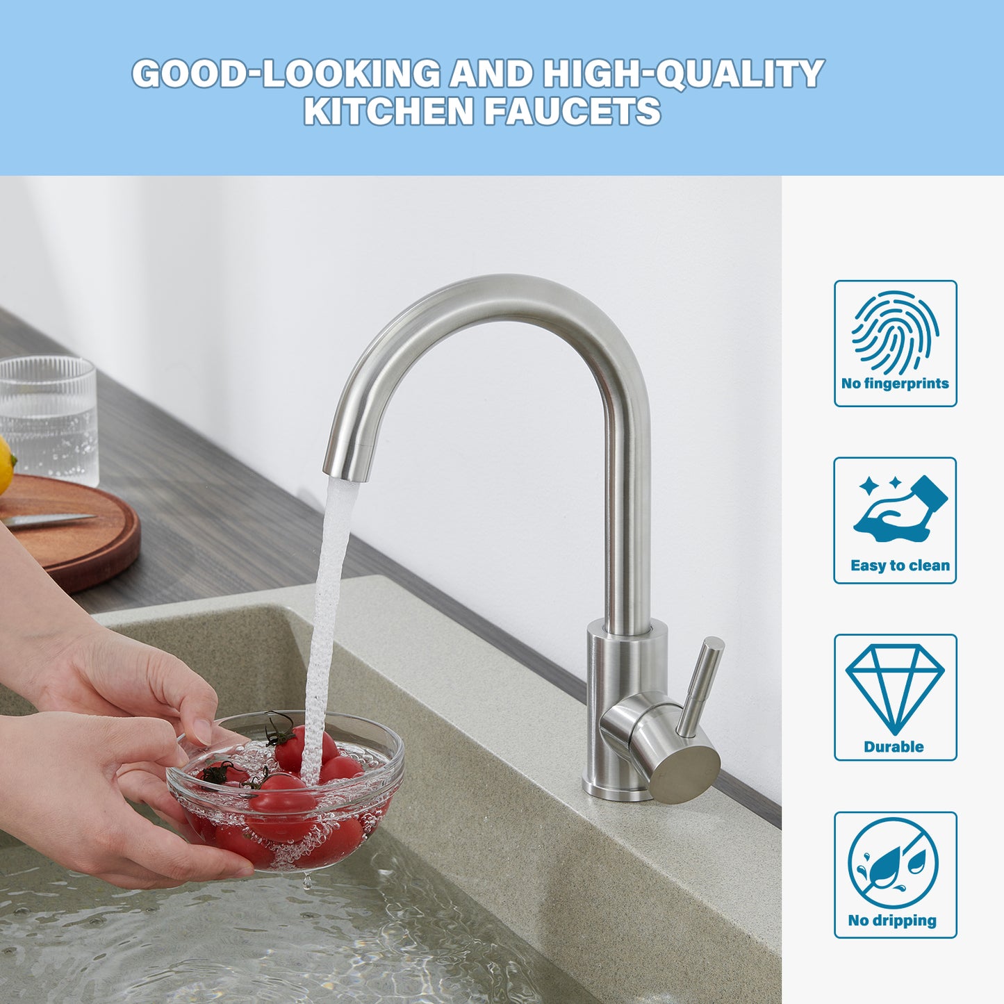 Single Handle Kitchen Bar Faucet with 360°, Single Hole Bar Kitchen Sink Faucet in Brushed Nickel