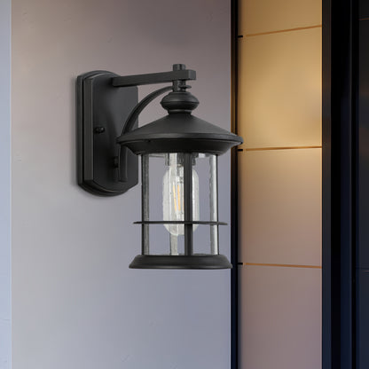 1 Waterproof Outdoor Wall Light, Clear Glass Sheet Outdoor Wall Light, Matte Black