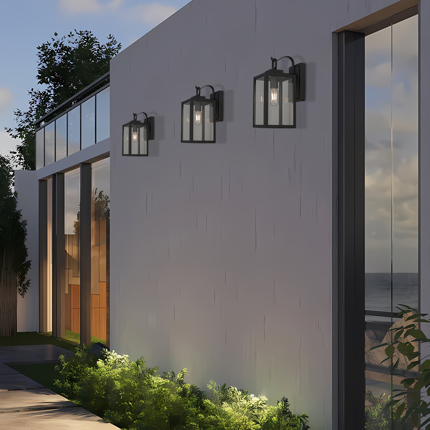 " 1-Light Matte Black Sensing Outdoor Hardwired Wall Sconce with No Bulb Included"