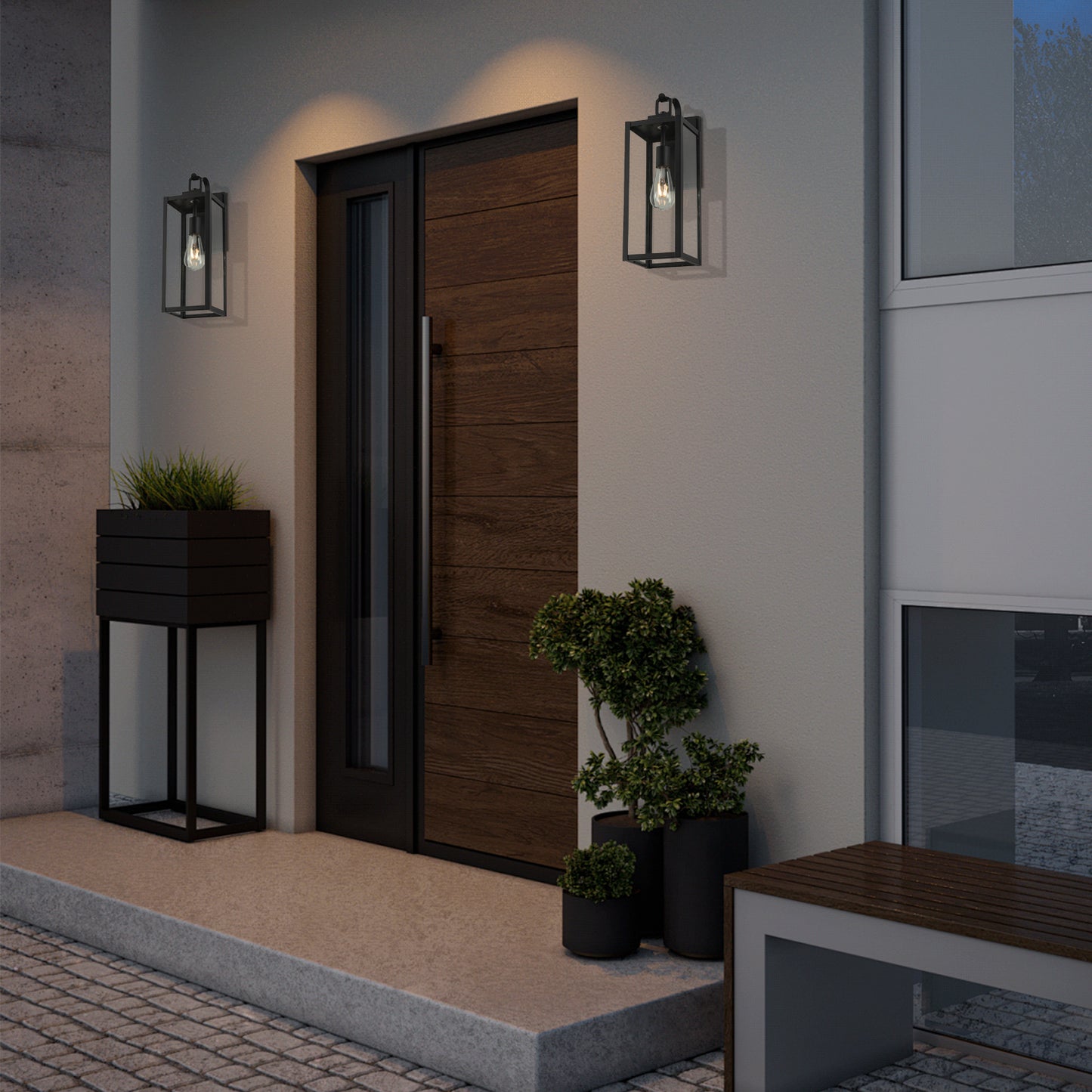 1-Light Matte Black Sensing Outdoor Hardwired Wall Sconce with No Bulb Included