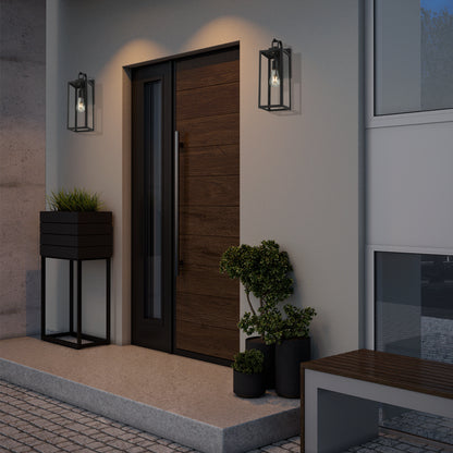 1-Light Matte Black Sensing Outdoor Hardwired Wall Sconce with No Bulb Included