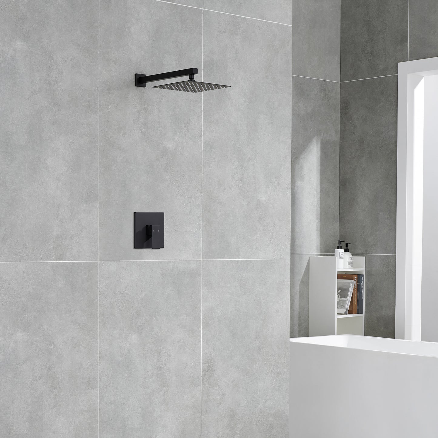 1-Spray Pattern 10 in. Wall Mount Square Fixed Shower Head in Matte Black