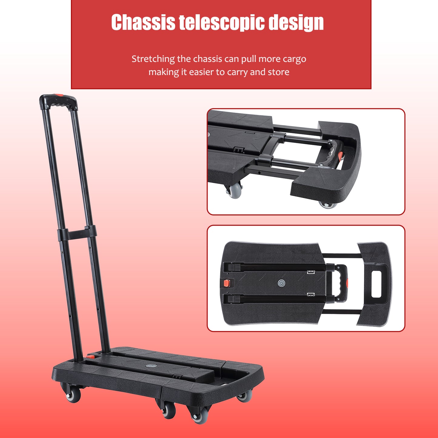 330 lbs. Folding Hand Truck, Dolly Cart for Moving, 6 Wheels Telescoping Hand Cart for Travel House Office Moving