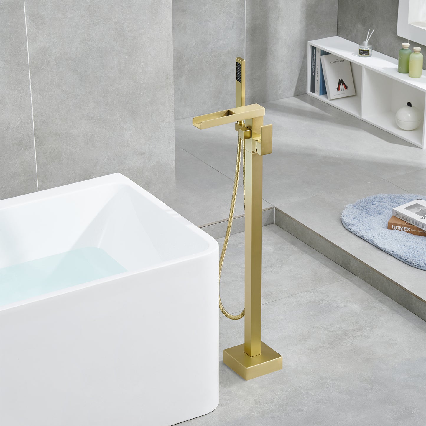 Single-Handle Free Standing Claw Foot Freestanding Tub Faucet with Handheld Shower in. Brushed Gold