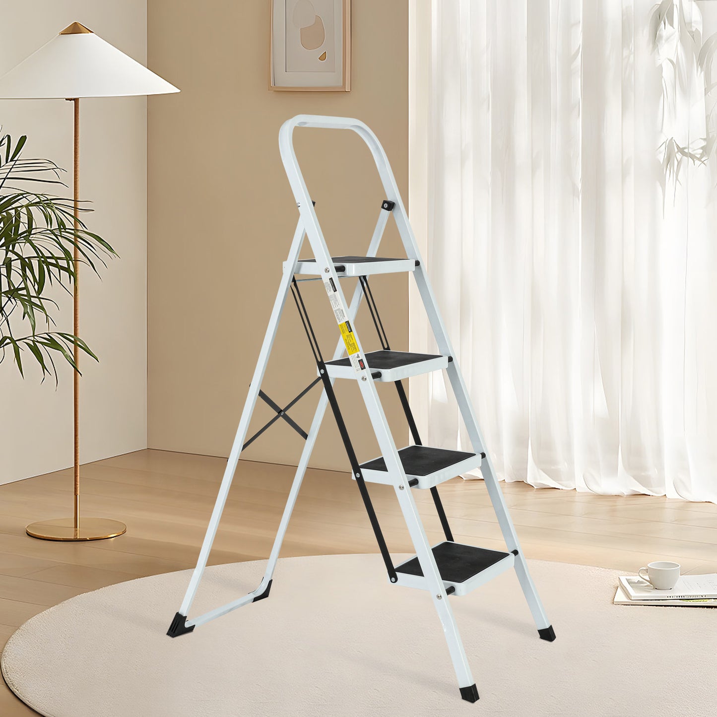 4-Step Iron Folding Step Stool Ladder 330 lbs. Load Capacity Type IA Duty Rating (5.51 ft. Reach Height), White