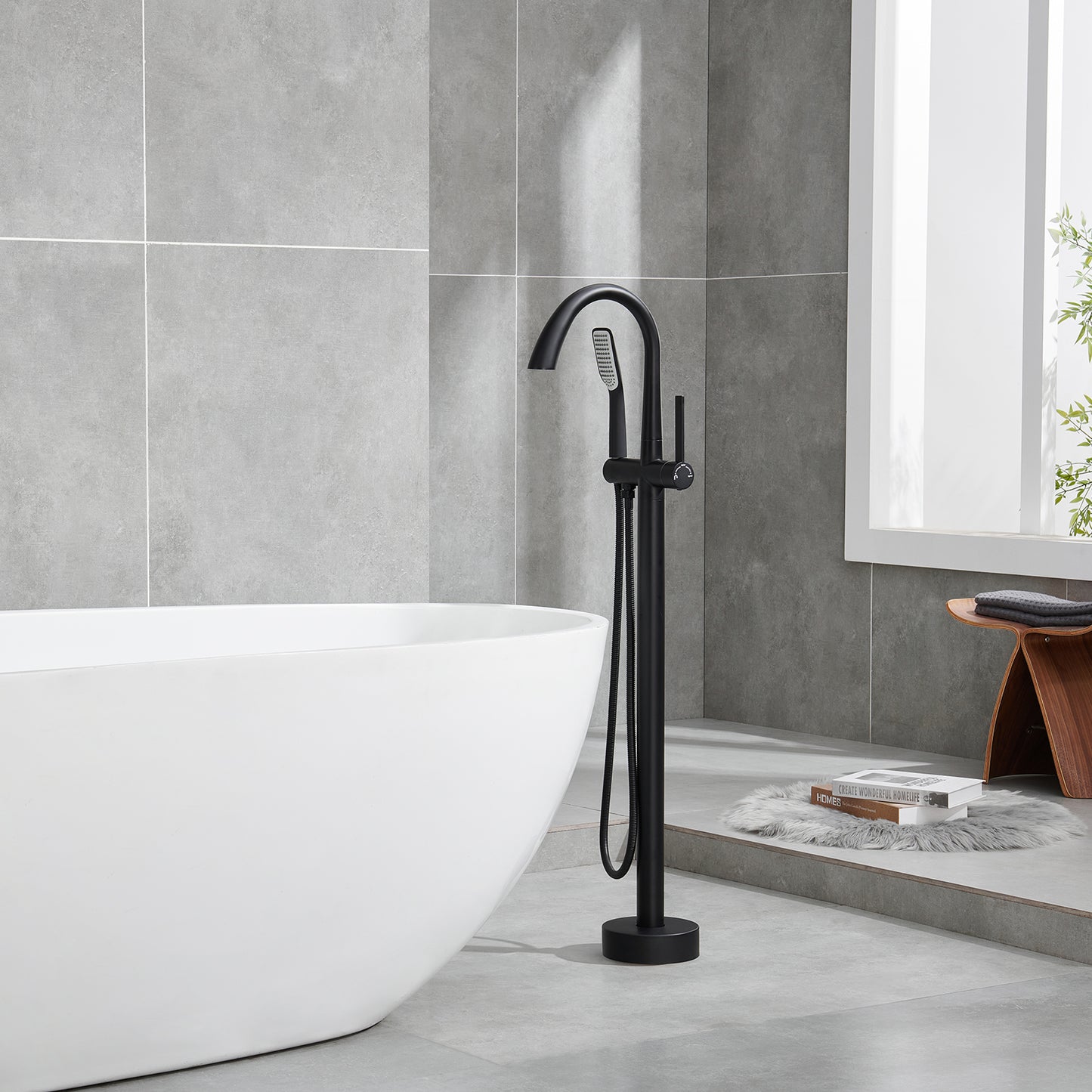 Single-Handle Freestanding Tub Faucet with Handheld Shower in. Matte Black