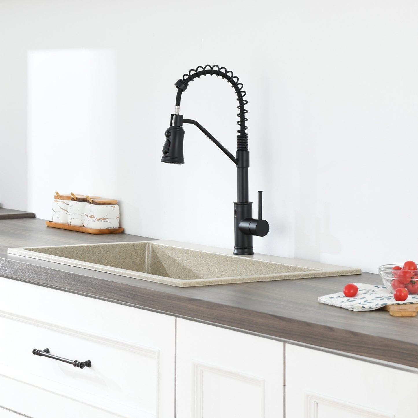Single Handle Pull Out Sprayer Kitchen Faucet in Black