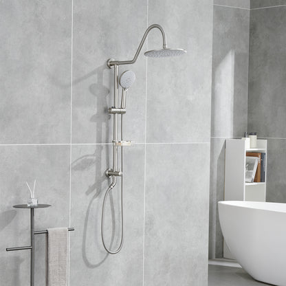 5 -Spray Patterns 8 in. 2.5 GPM Rain Wall Mount Dual Shower Heads with Handheld Shower System in Brushed Nickel