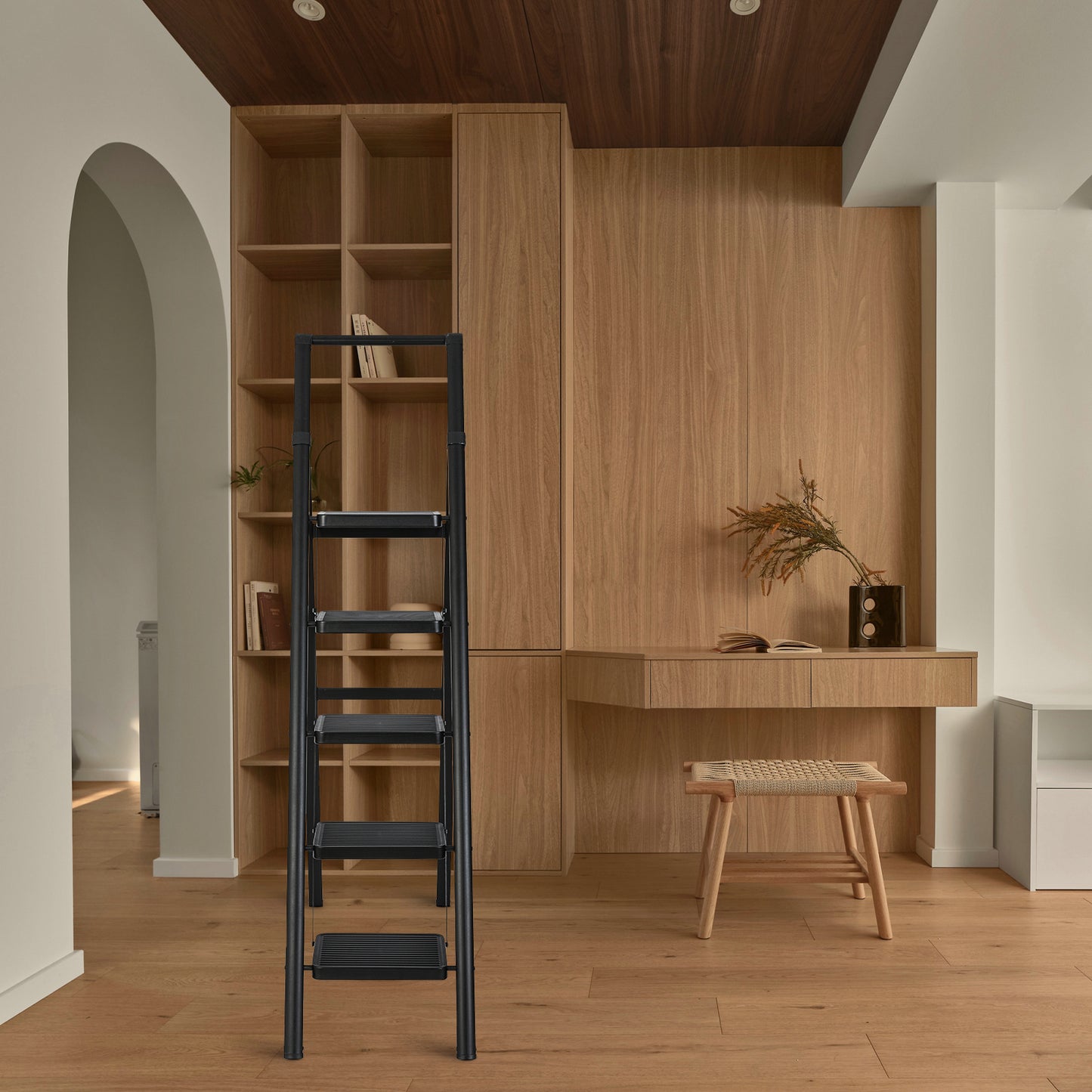 5-Step Steel Folding Step Stool Ladder 330 lbs. Load Capacity (1.5 ft. Industry Standard Ladder Height),Black