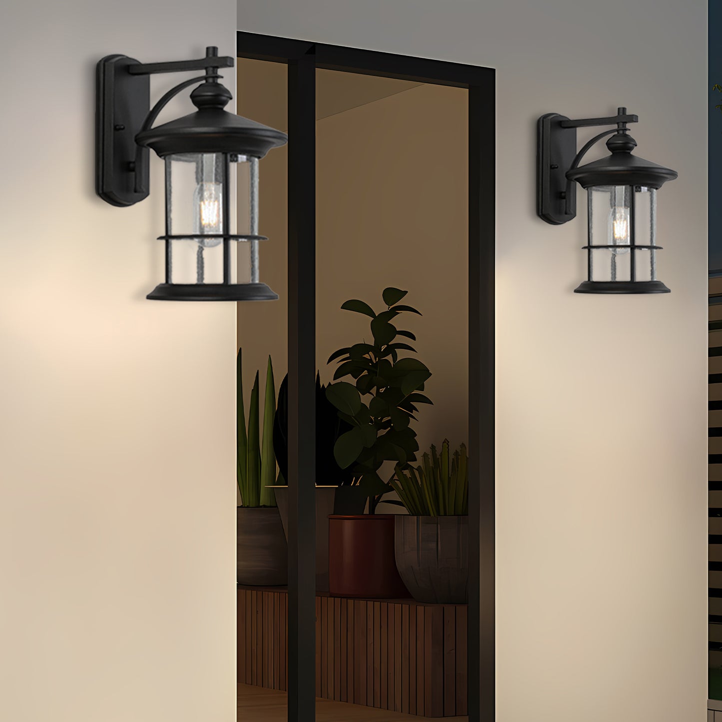 1 Waterproof Outdoor Wall Light, Clear Glass Sheet Outdoor Wall Light, Matte Black