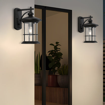 1 Waterproof Outdoor Wall Light, Clear Glass Sheet Outdoor Wall Light, Matte Black