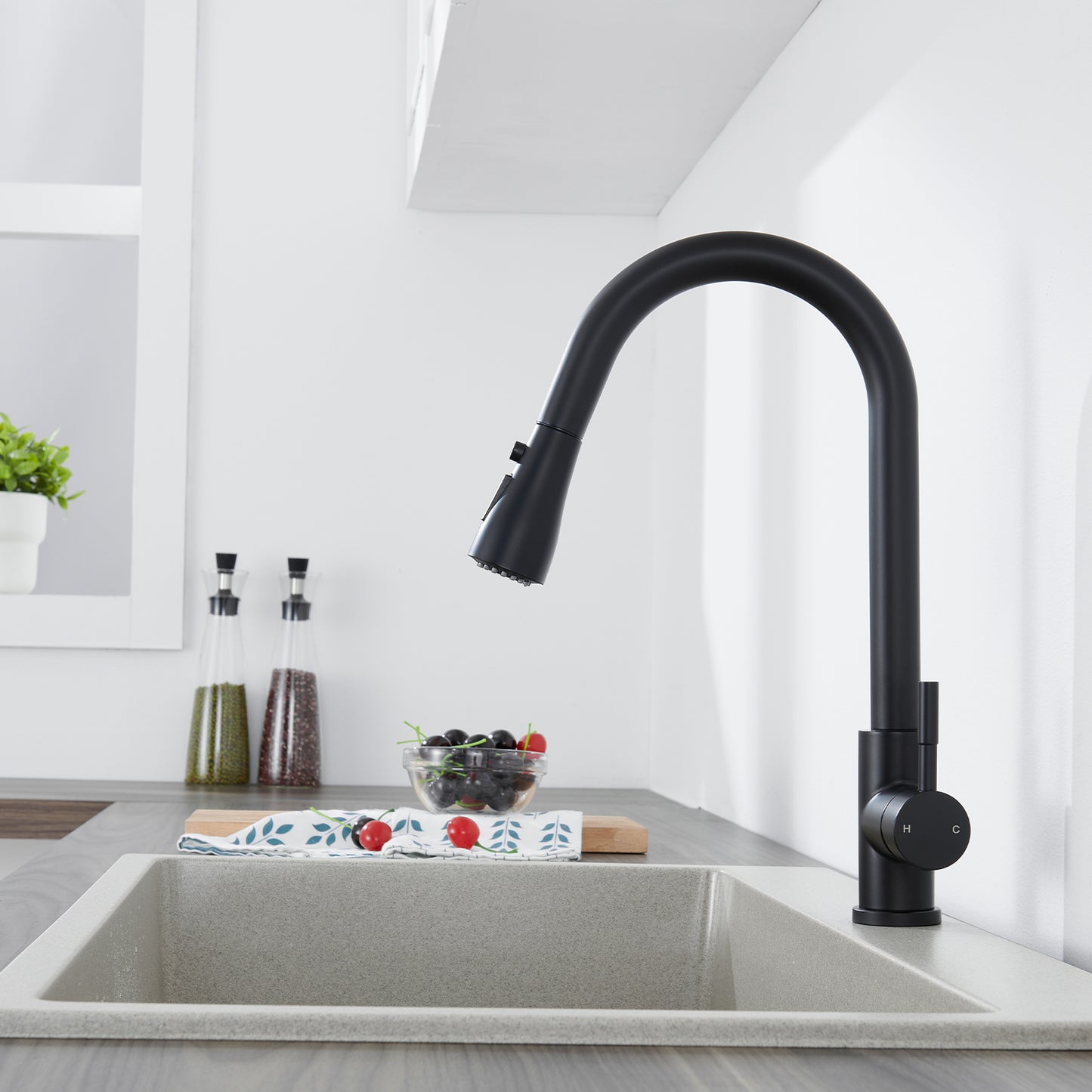 Single Handle Surface-Mounted Pull Out Sprayer Kitchen Faucet Standard Kitchen Faucet in Matte Black