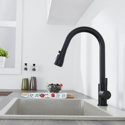 Single Handle Surface-Mounted Pull Out Sprayer Kitchen Faucet Standard Kitchen Faucet in Matte Black