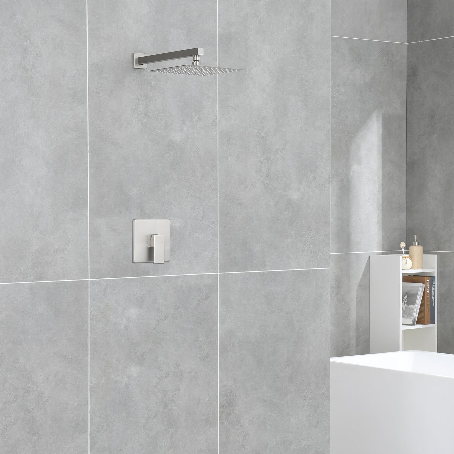 Single Handle 1-Spray Shower Faucet 2.5 GPM with Wall Mounted 10 in. Rain Shower Head Faucet in Brushed Nickel