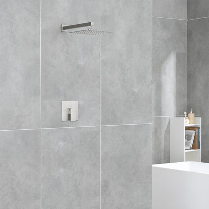 Single Handle 1-Spray Shower Faucet 2.5 GPM with Wall Mounted 10 in. Rain Shower Head Faucet in Brushed Nickel